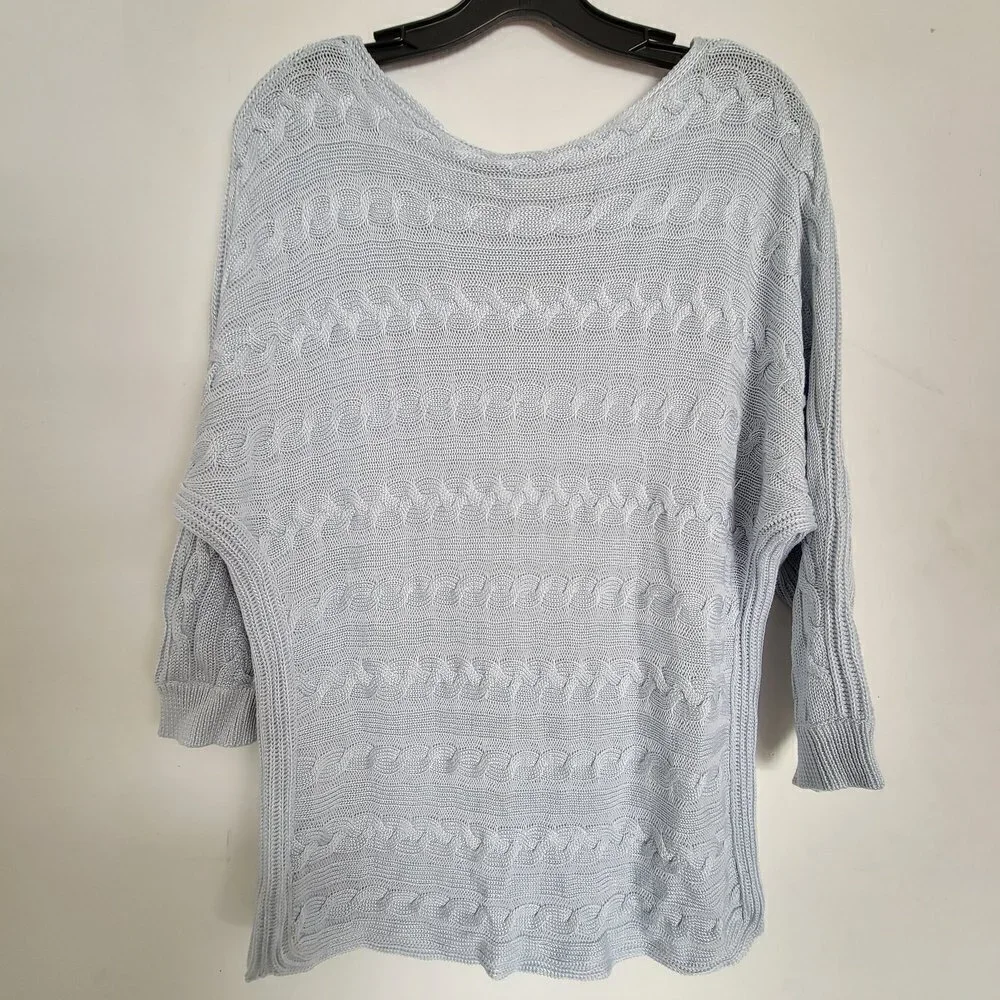 Lauren Ralph Lauren Cable Knit Light Baby Blue 3/4 Sleeve Cotton Sweater Large
